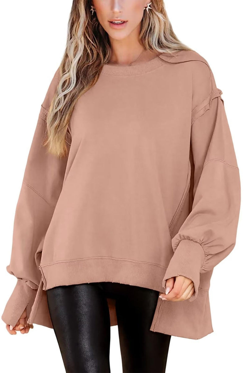 Crew Neck Long Sleeve Slit Sweatshirt