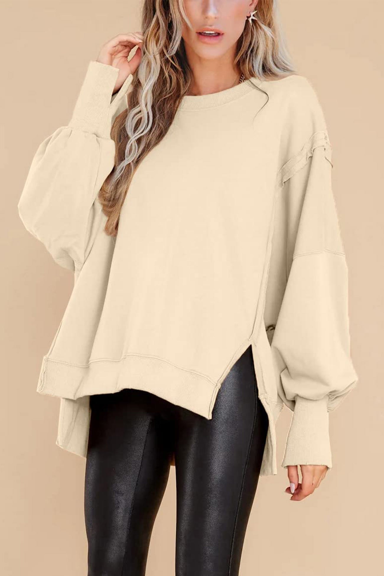 Crew Neck Long Sleeve Slit Sweatshirt