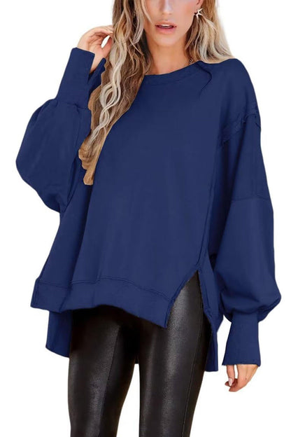 Crew Neck Long Sleeve Slit Sweatshirt