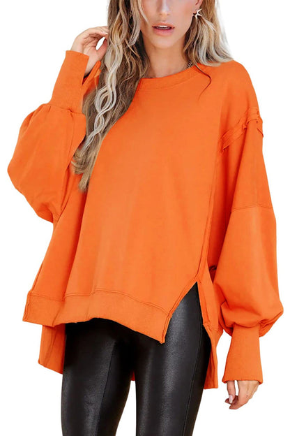 Crew Neck Long Sleeve Slit Sweatshirt