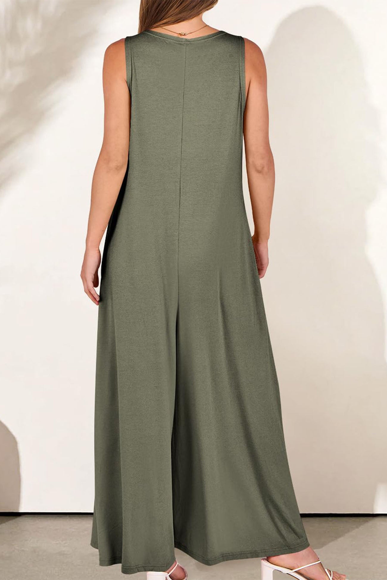 V Neck Pocket Wide Leg Jumpsuits