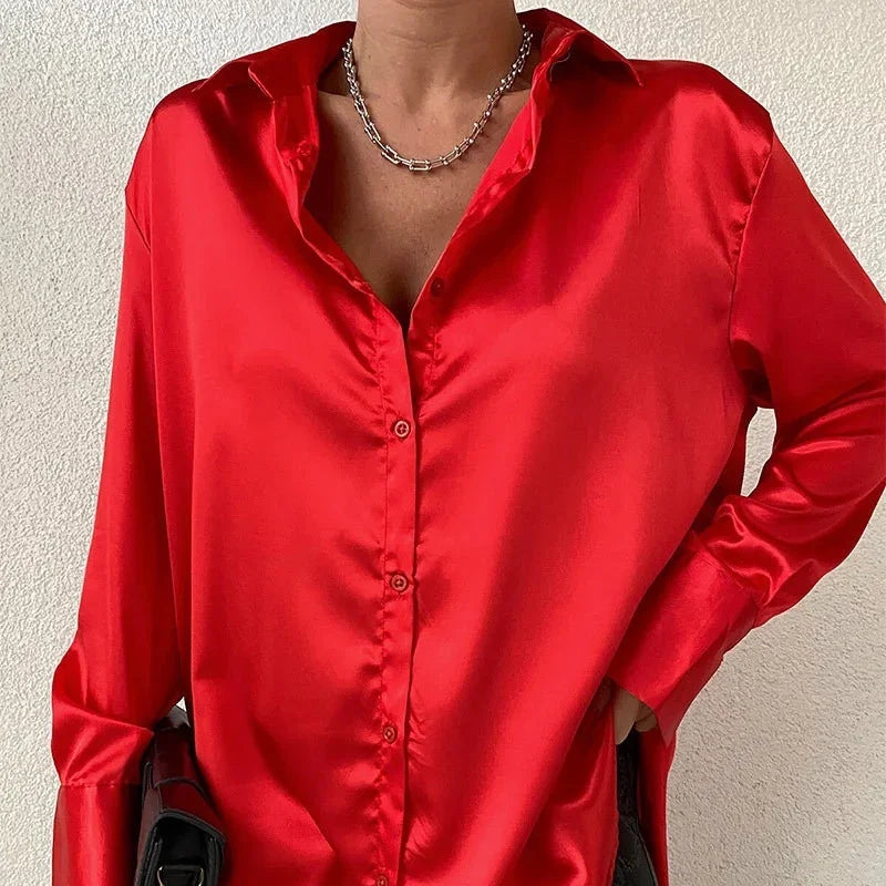 Satin Long Sleeve Blue Blouse