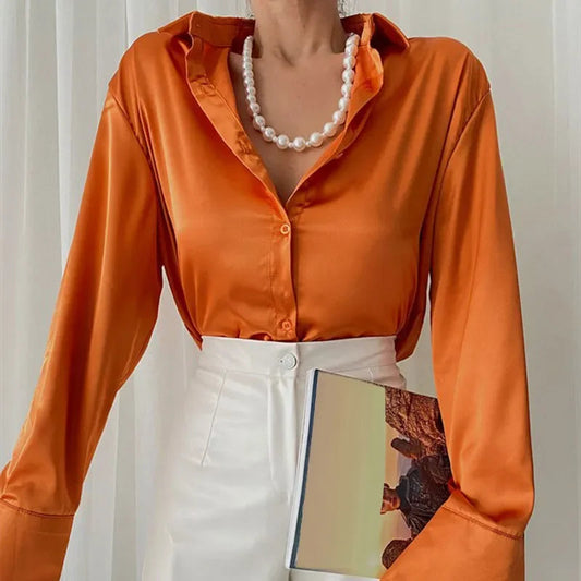 Satin Long Sleeve Blue Blouse