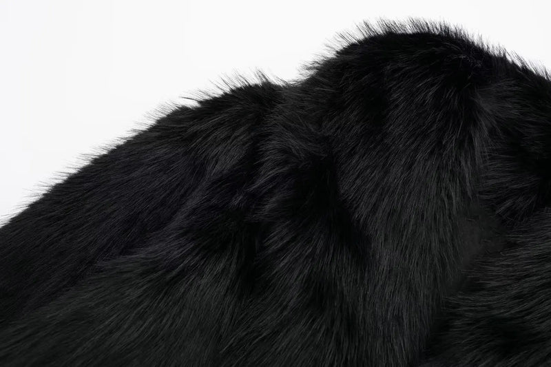 Spring Winter Cropped Faux Open Front Lapel Fluffy Plush Coat