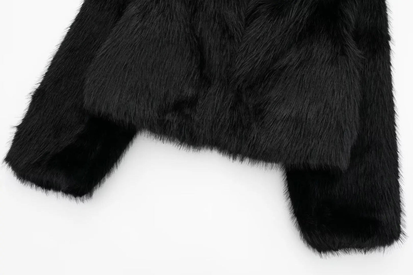Spring Winter Cropped Faux Open Front Lapel Fluffy Plush Coat
