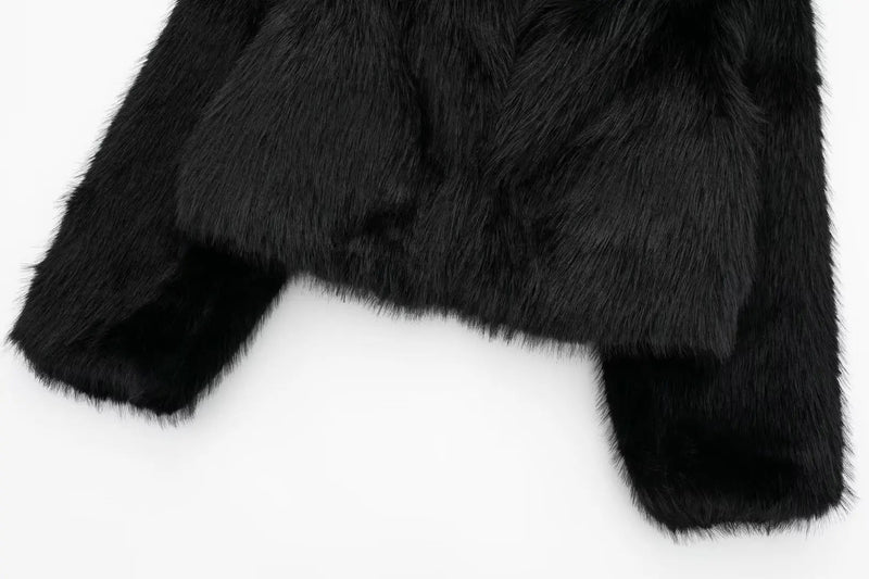 Spring Winter Cropped Faux Open Front Lapel Fluffy Plush Coat