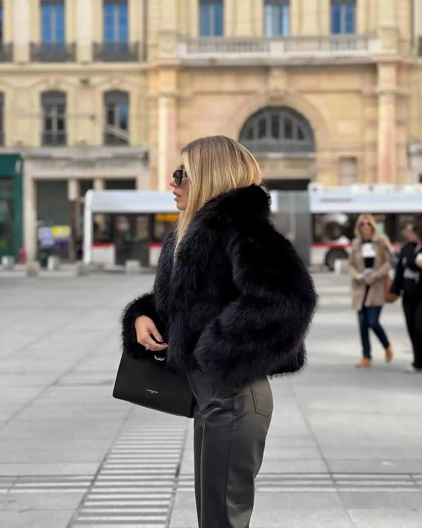 Spring Winter Cropped Faux Open Front Lapel Fluffy Plush Coat