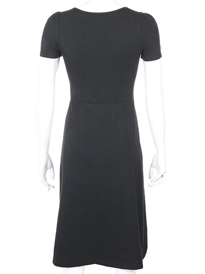 Square Ruched Black Side Split Gothic Sun New Midi Dresses