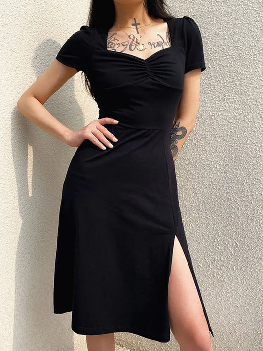 Ruched Black Short Female Summer Es New Midi Dresses