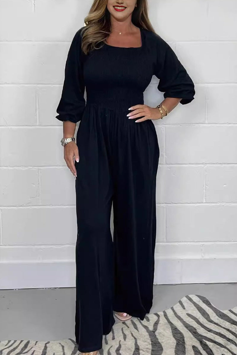 Square Neck Smocked Jumpsuits