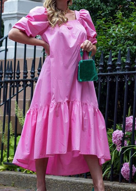 Square Neck Color Puff Sleeve Ruffles Hem Maxi Dress for Rose Lc0033