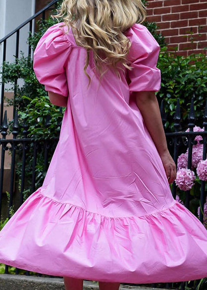 Square Neck Color Puff Sleeve Ruffles Hem Maxi Dress for Rose Lc0033