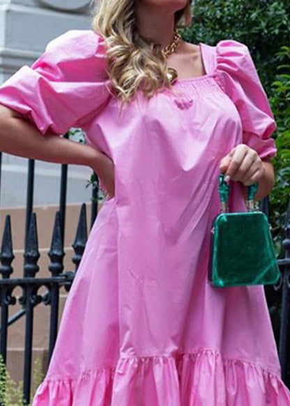 Square Neck Color Puff Sleeve Ruffles Hem Maxi Dress for Rose Lc0033