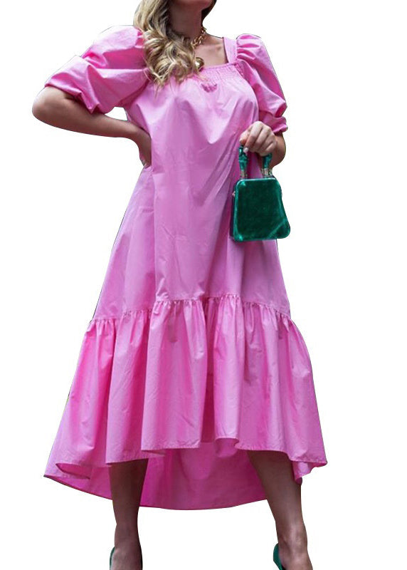 Square Neck Color Puff Sleeve Ruffles Hem Maxi Dress for Rose Lc0033