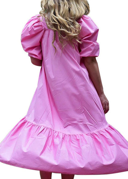 Square Neck Color Puff Sleeve Ruffles Hem Maxi Dress for Rose Lc0033