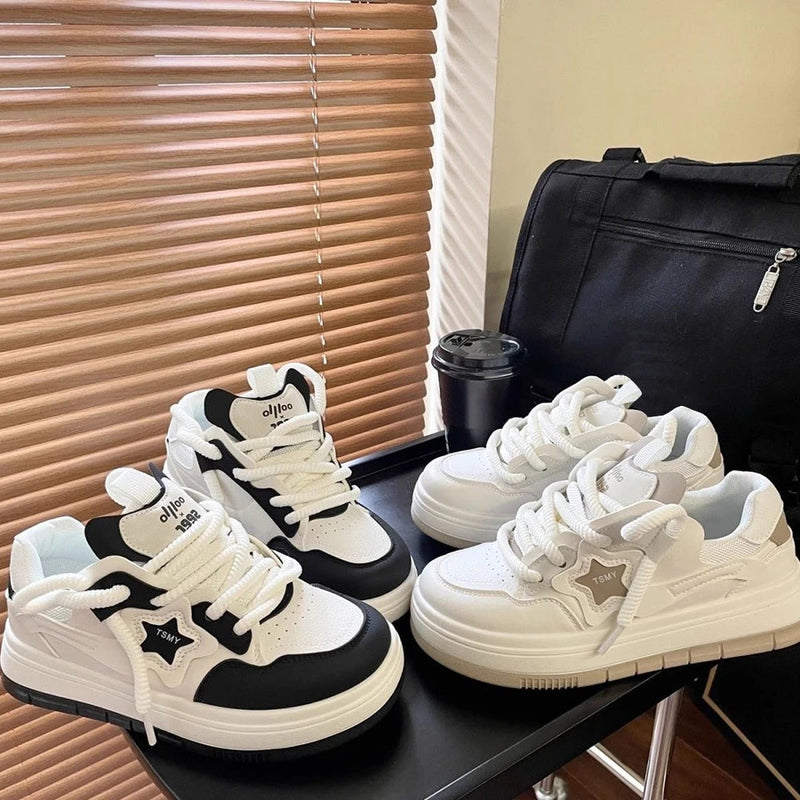 Star Walking Sneakers Y2k Platform Shoes Thick Sole Aesthetic Tennis Shoes Non-slip Skateboard Shoes for Walking Jogging