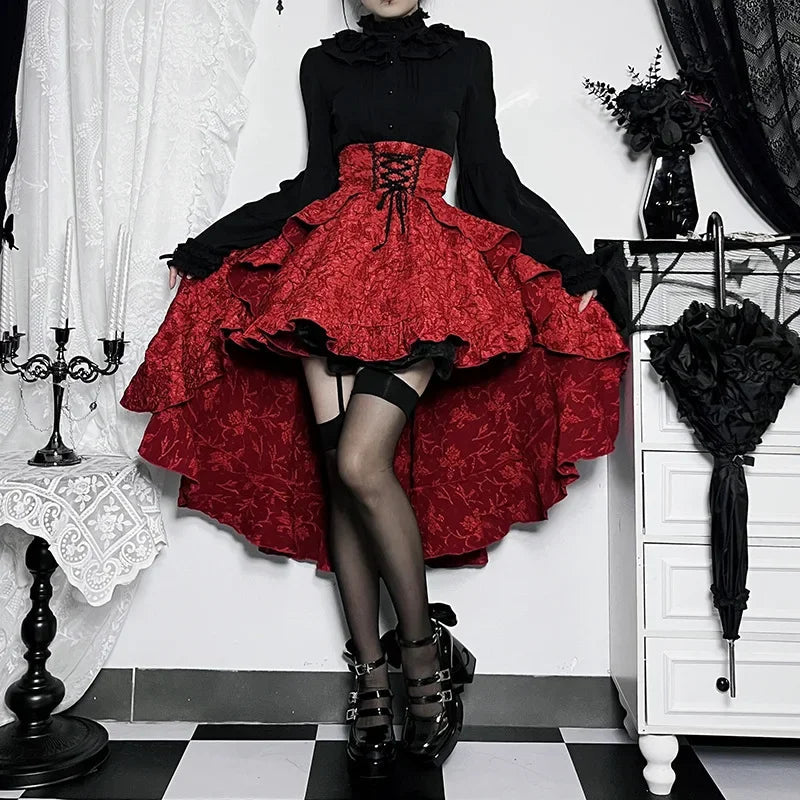 Steamwomen Gothic Irregular Shirring Pleated Party Maxi Long High Low Costumes Corset Skirt