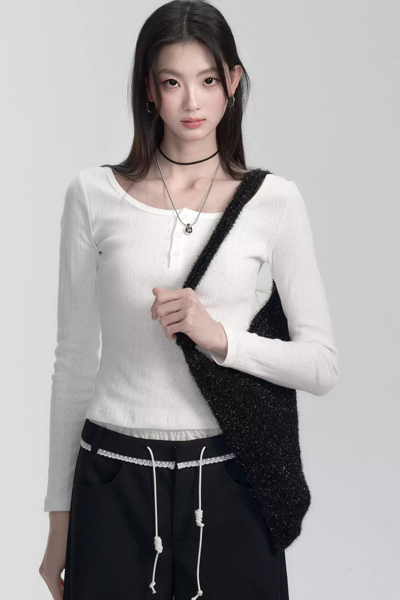 Ribbed Henley Long Sleeve T-shirt