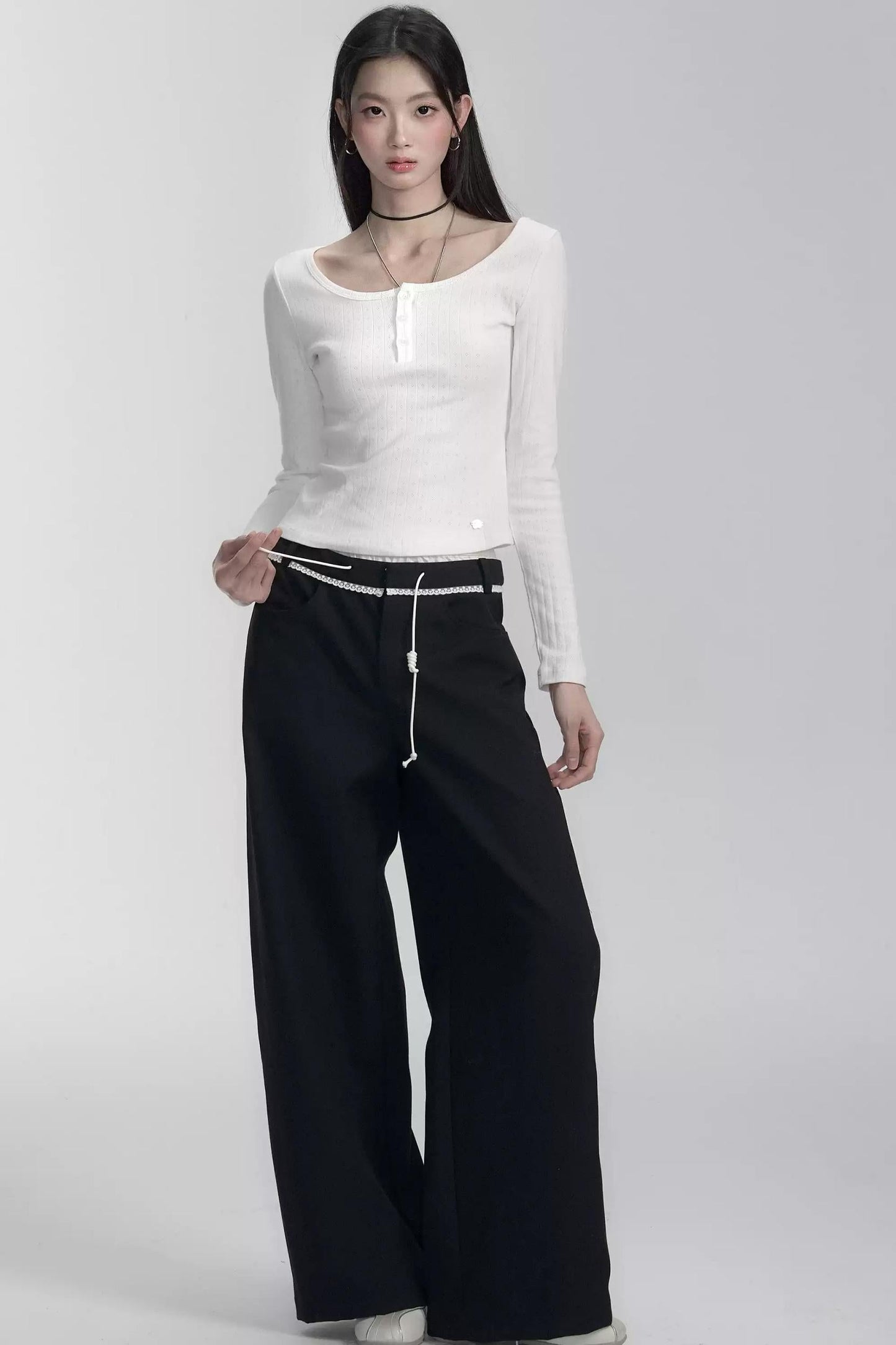 Ribbed Henley Long Sleeve T-shirt
