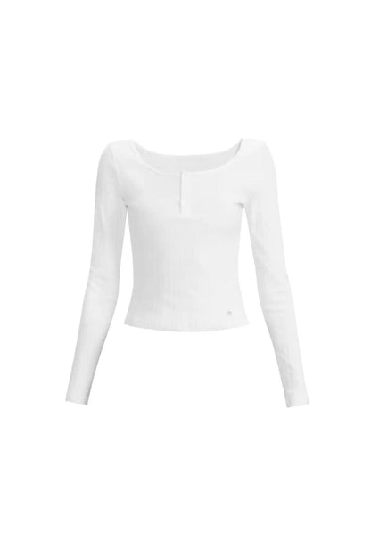 Ribbed Henley Long Sleeve T-shirt