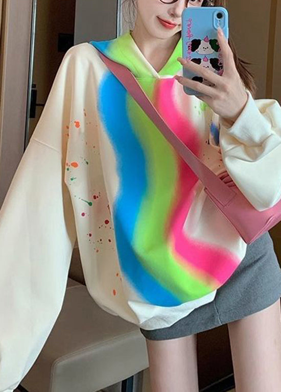 Apricot Hooded Tie Dye Cotton Sweatshirts Spring Yf009
