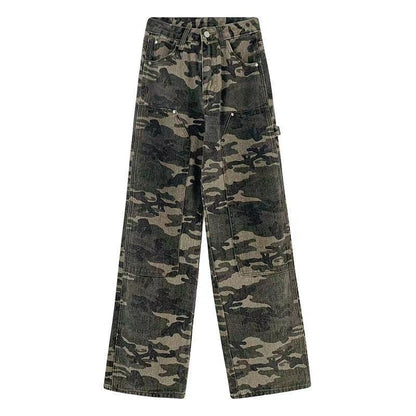 Camouflage High Waist Cargo Pants Straight Jeans