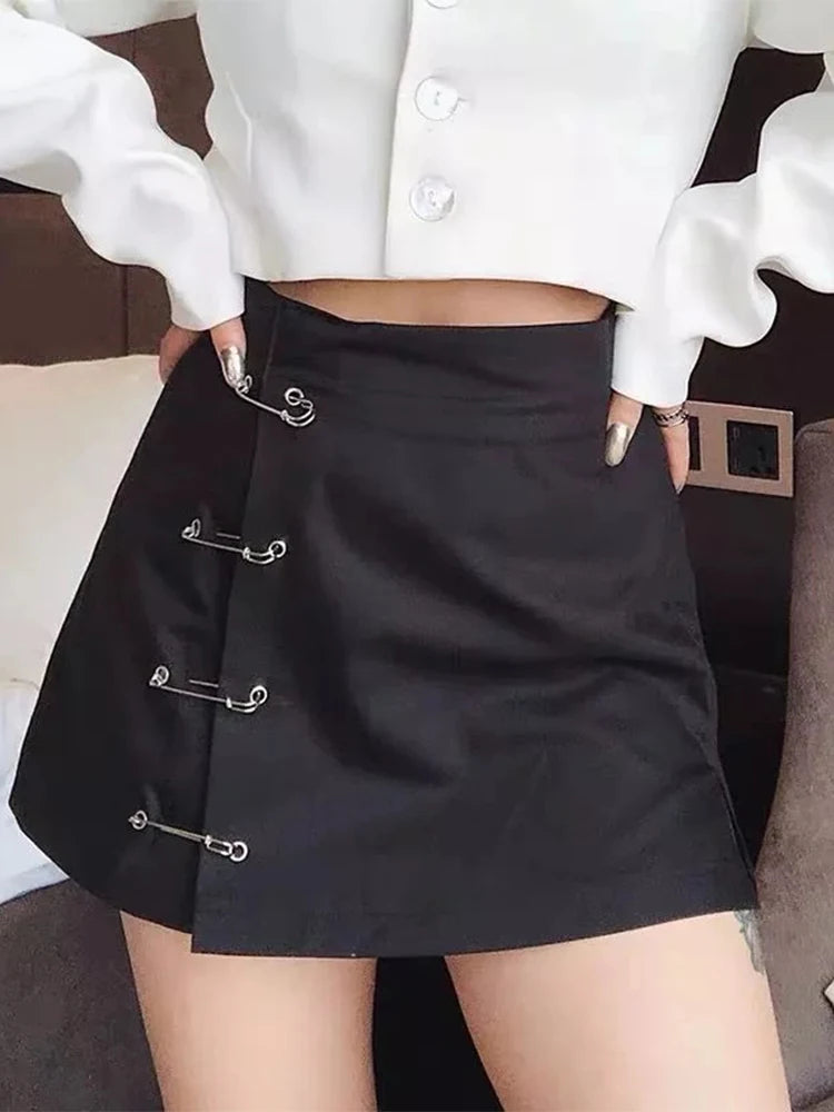Mini Skirt Side Split Brooch High Waist Side Zipper Short Skirt Female A-line Slim Hip Camo Skirts
