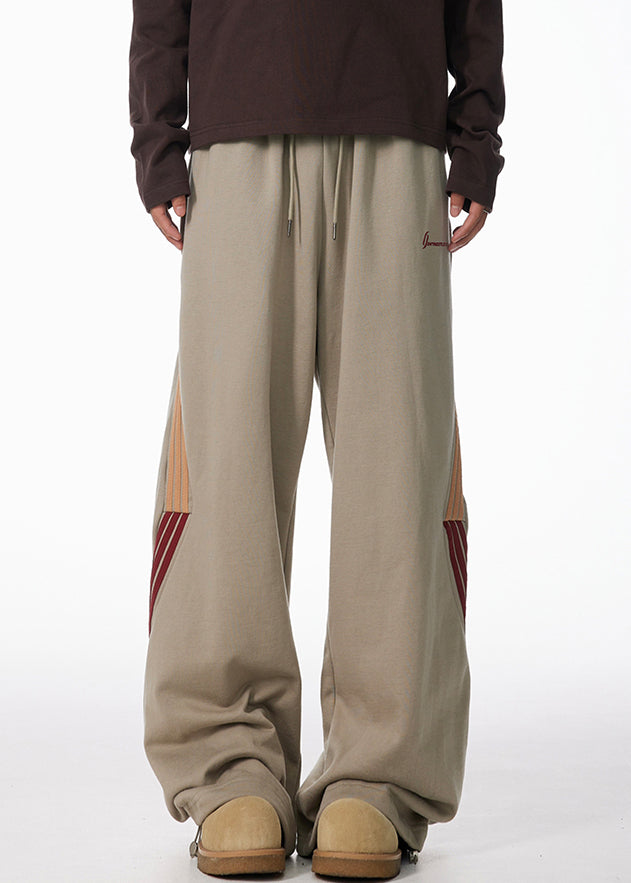 Striped Black Pockets Warm Fleece Pants Elastic Waist Spring Rm060
