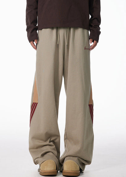 Striped Black Pockets Warm Fleece Pants Elastic Waist Spring Rm060