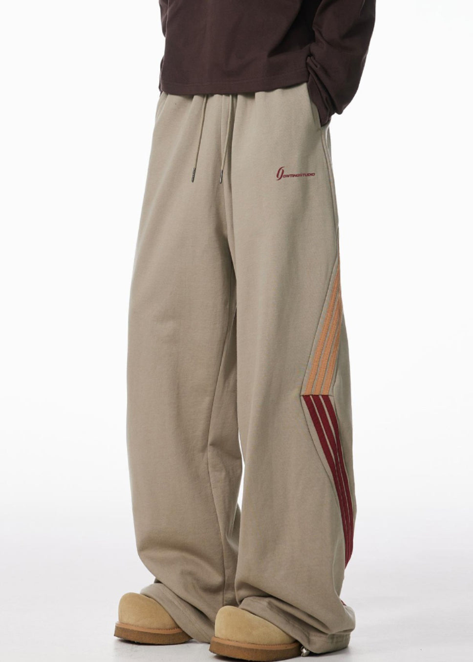 Striped Black Pockets Warm Fleece Pants Elastic Waist Spring Rm060
