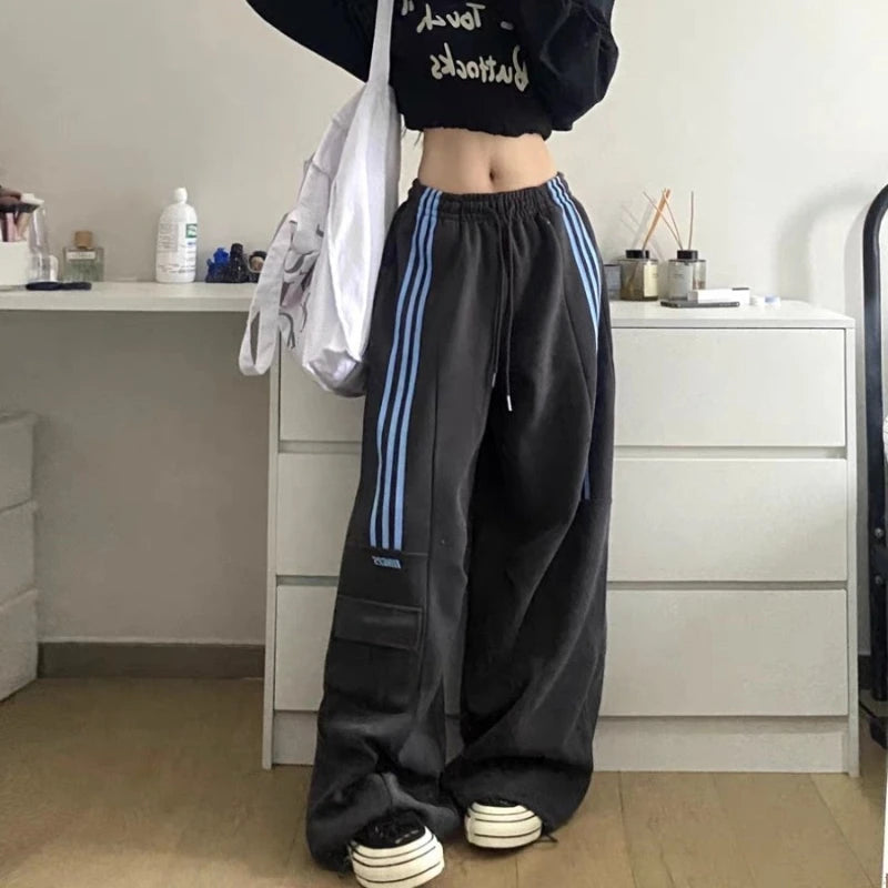 Striped High-waisted Wide-leg Sporty Sweatpants