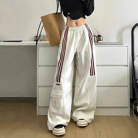 Striped High-waisted Wide-leg Sporty Sweatpants