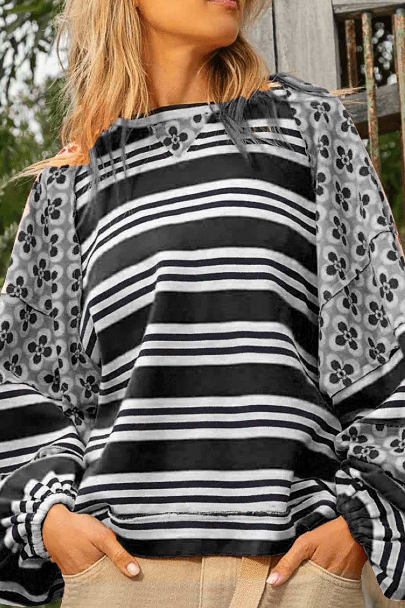 Striped Print Cotton Sweatshirt