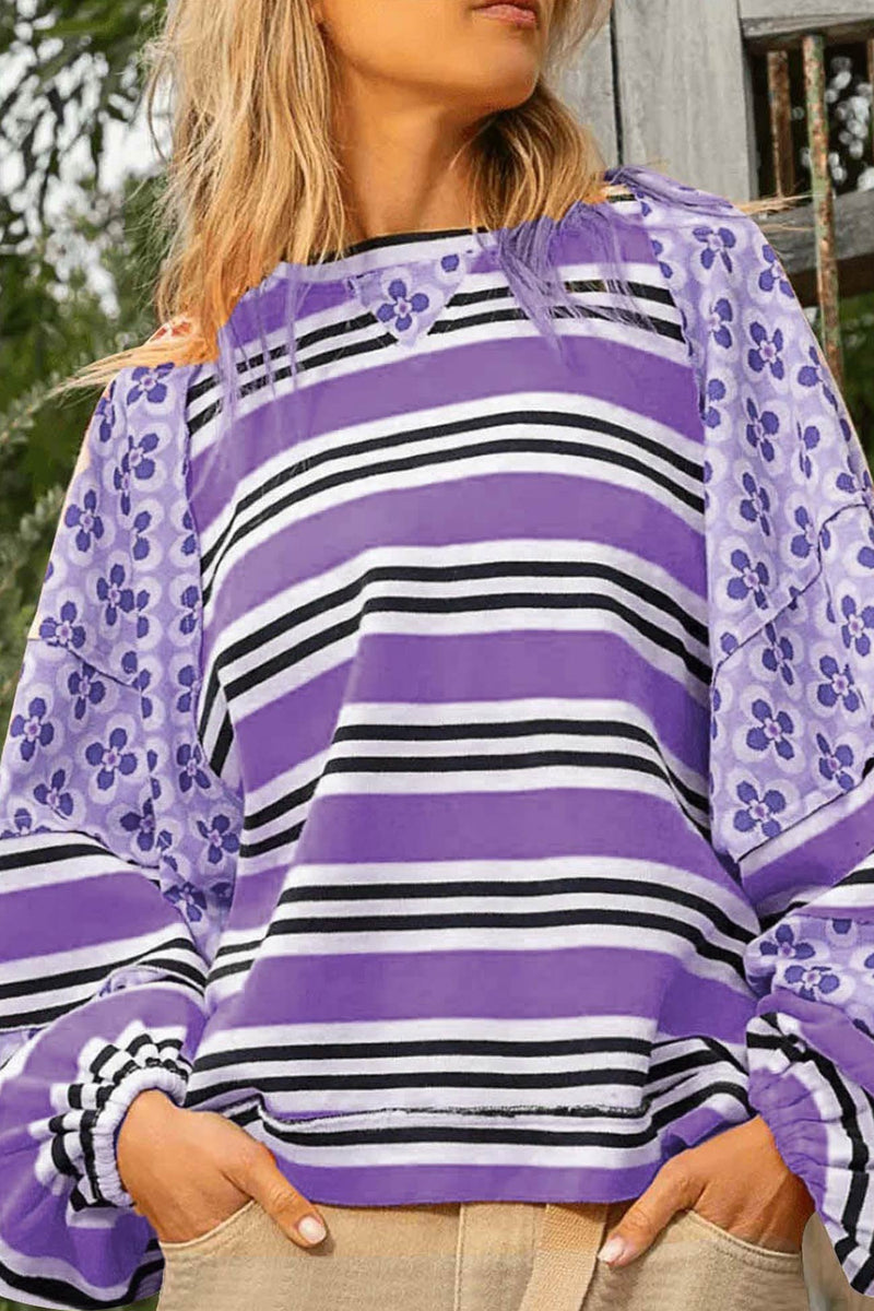 Striped Print Cotton Sweatshirt