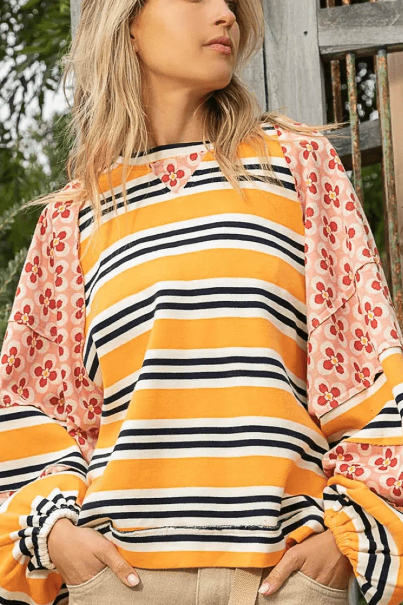 Striped Print Cotton Sweatshirt
