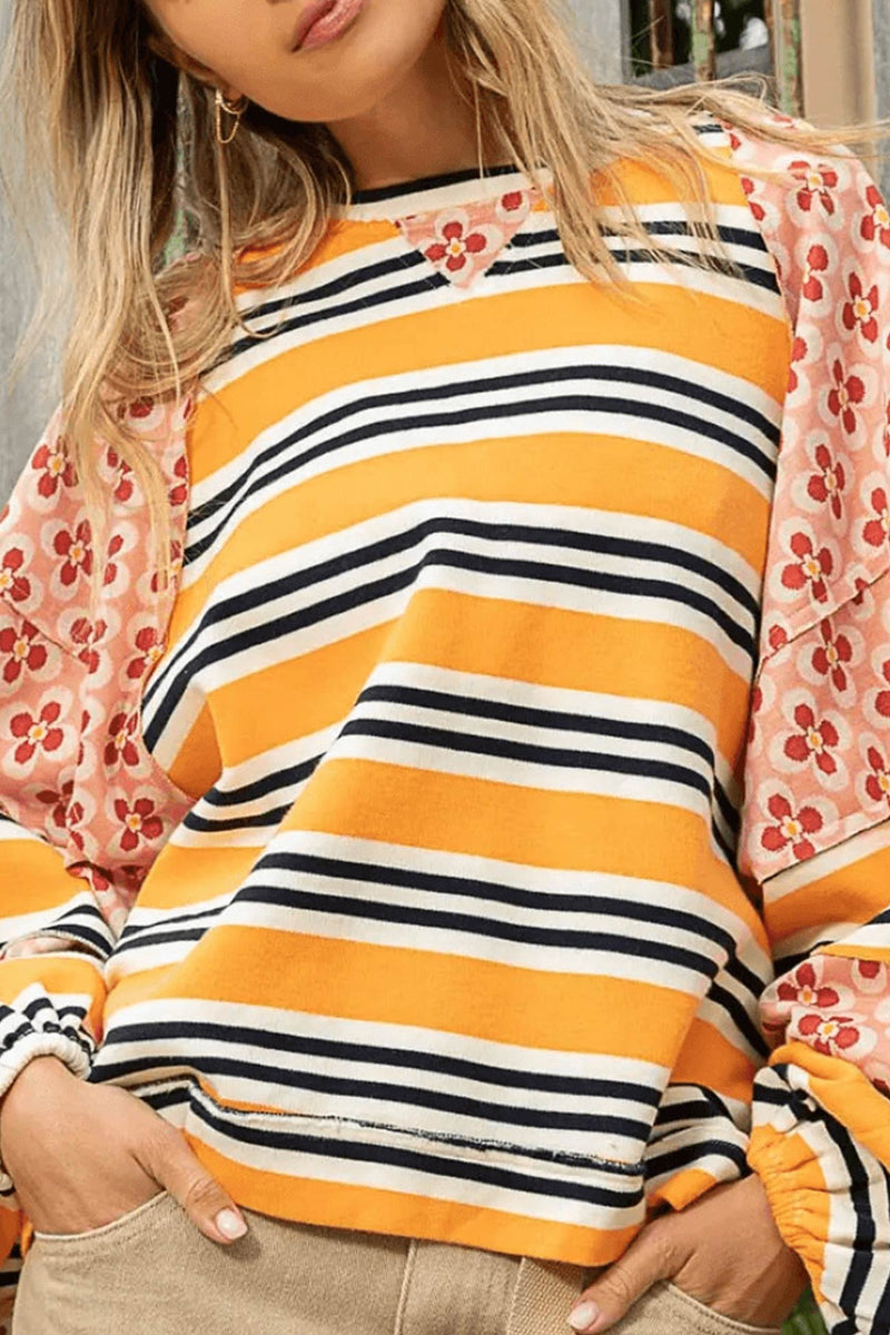 Striped Print Cotton Sweatshirt