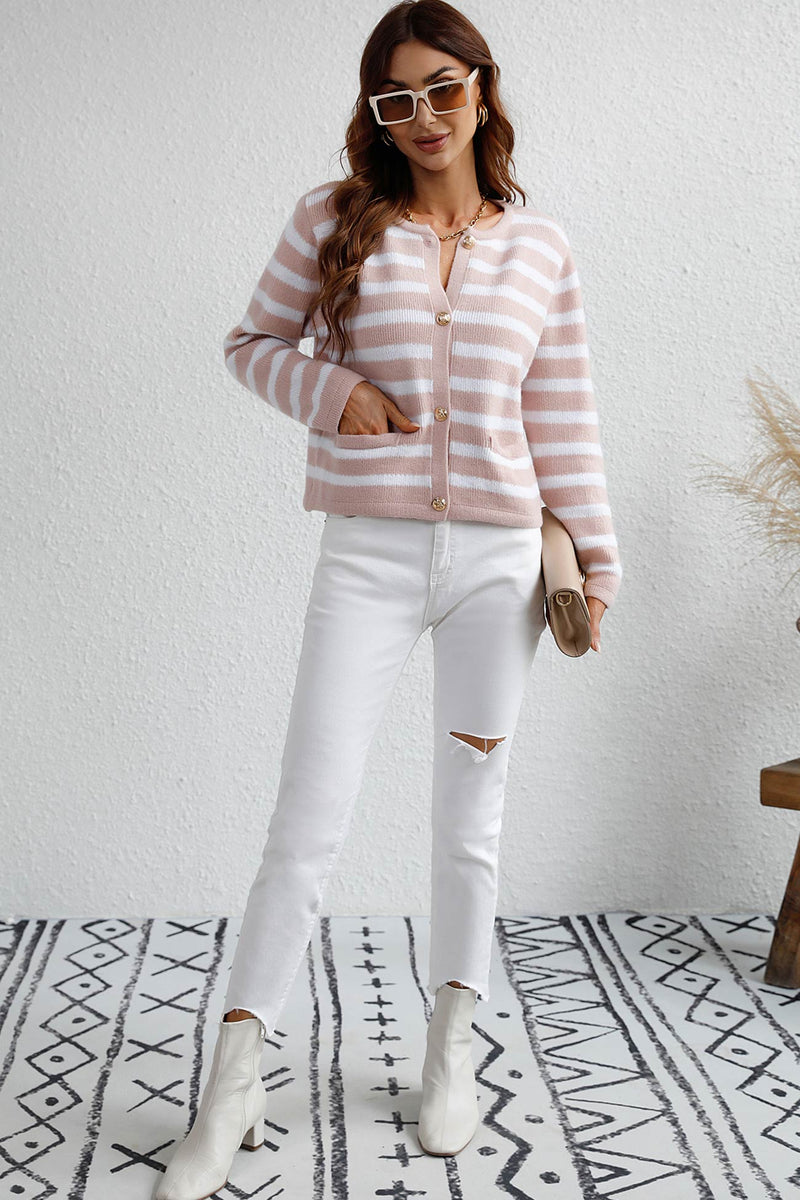 Striped Front With Pocket Cardigan
