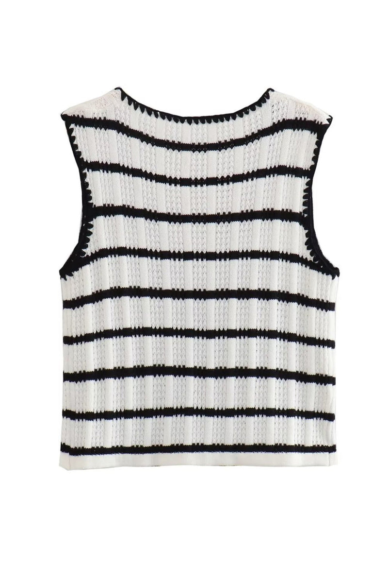 Striped Knit Tie-up Tank Top Pants Suits