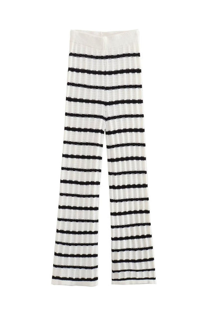 Striped Knit Tie-up Tank Top Pants Suits