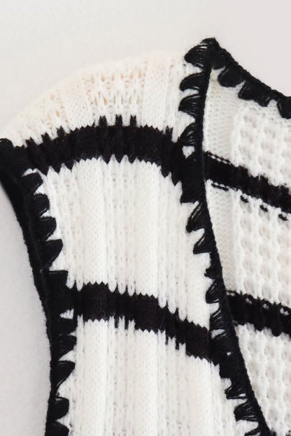 Striped Knit Tie-up Tank Top Pants Suits