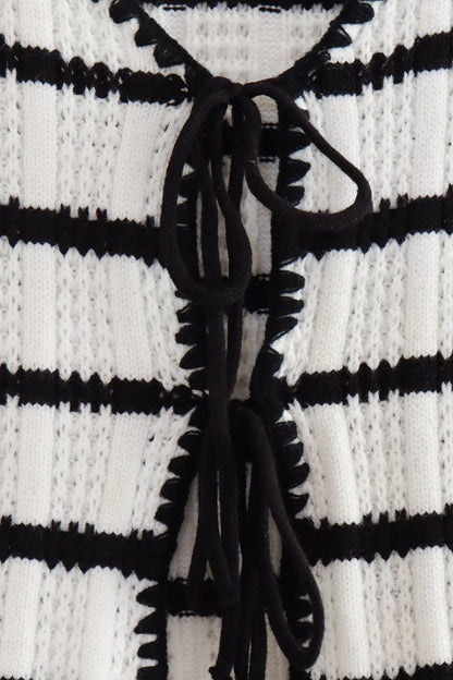 Striped Knit Tie-up Tank Top Pants Suits
