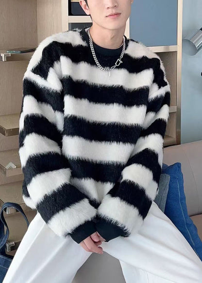 Striped Red O Neck Cozy Ma Hai Mao Sweater Fall Qh029
