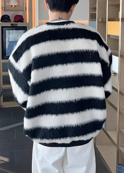 Striped Red O Neck Cozy Ma Hai Mao Sweater Fall Qh029
