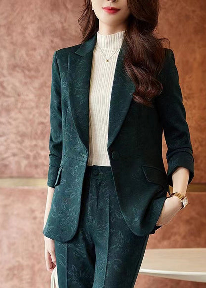Style Blackish Green Print Silm Fit Cotton Coat Spring Yj022