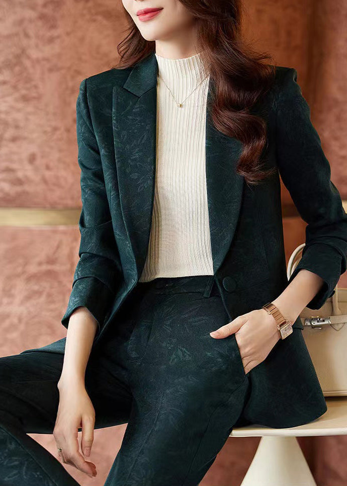 Style Blackish Green Print Silm Fit Cotton Coat Spring Yj022