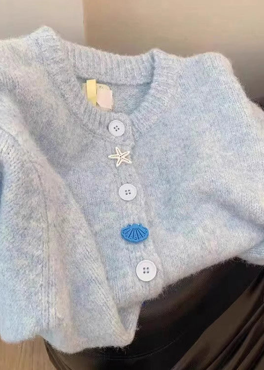 Style Blue O Neck Button Knit Cardigans Coat Spring Yy018