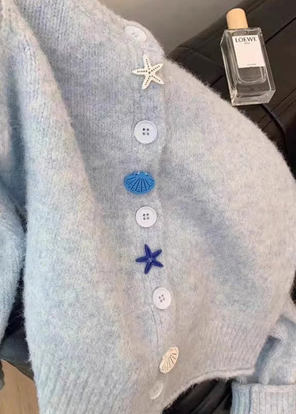 Style Blue O Neck Button Knit Cardigans Coat Spring Yy018