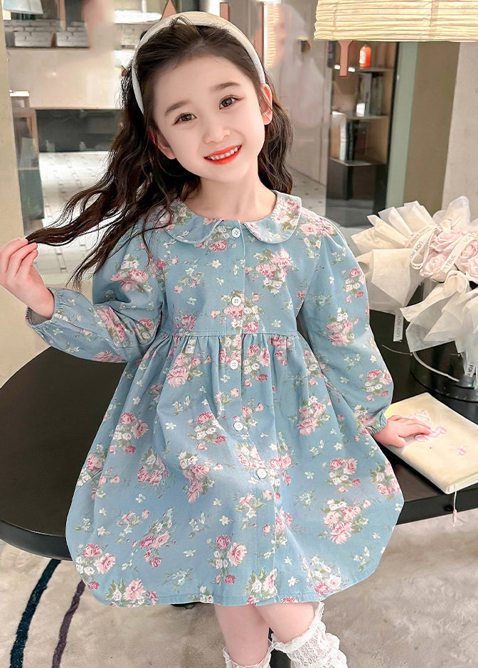 Style Blue Peter Pan Collar Patchwork Kids Maxi Dress Fall Ss1043