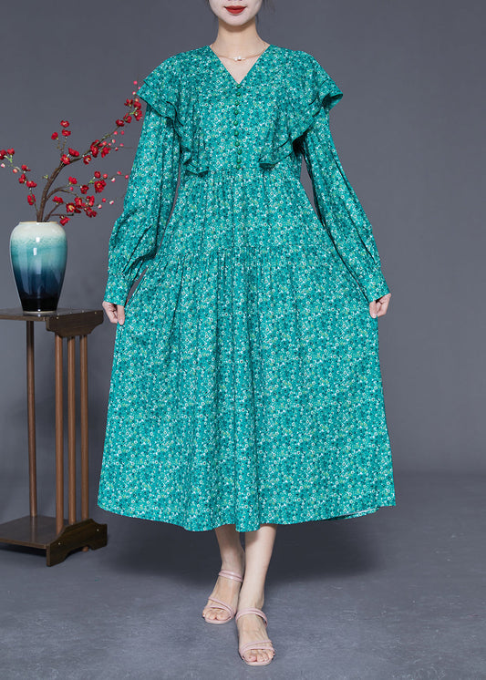 Style Blue Ruffles Patchwork Exra Large Hem Long Dress Spring Ly1837