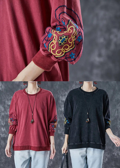 Cotton Pullover Sweatshirt Embroidered Fall